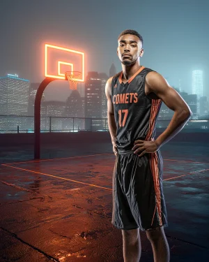 Basketball - Neon Cityscape - Digital Background