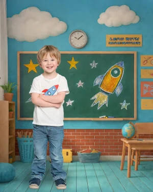 Rocketship Chalkboard - Digital Background