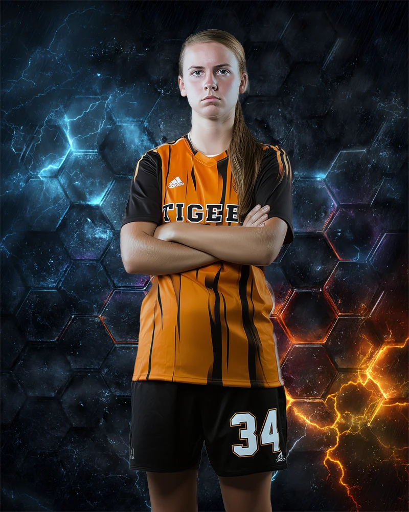 Fire and Lightning Hexagons - Digital Background