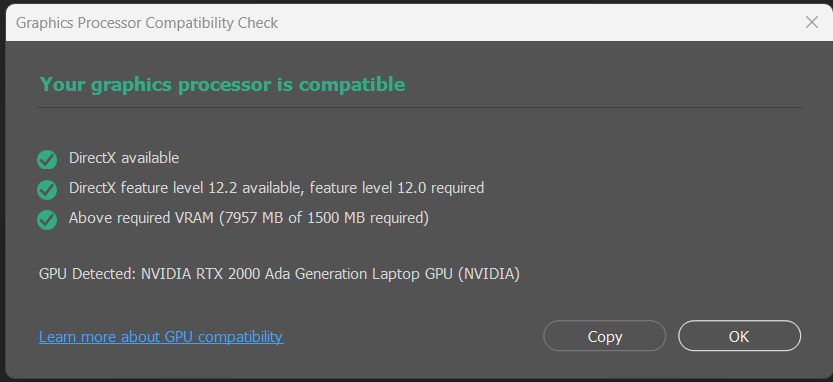 Screenshot of PS GPU compatibility
